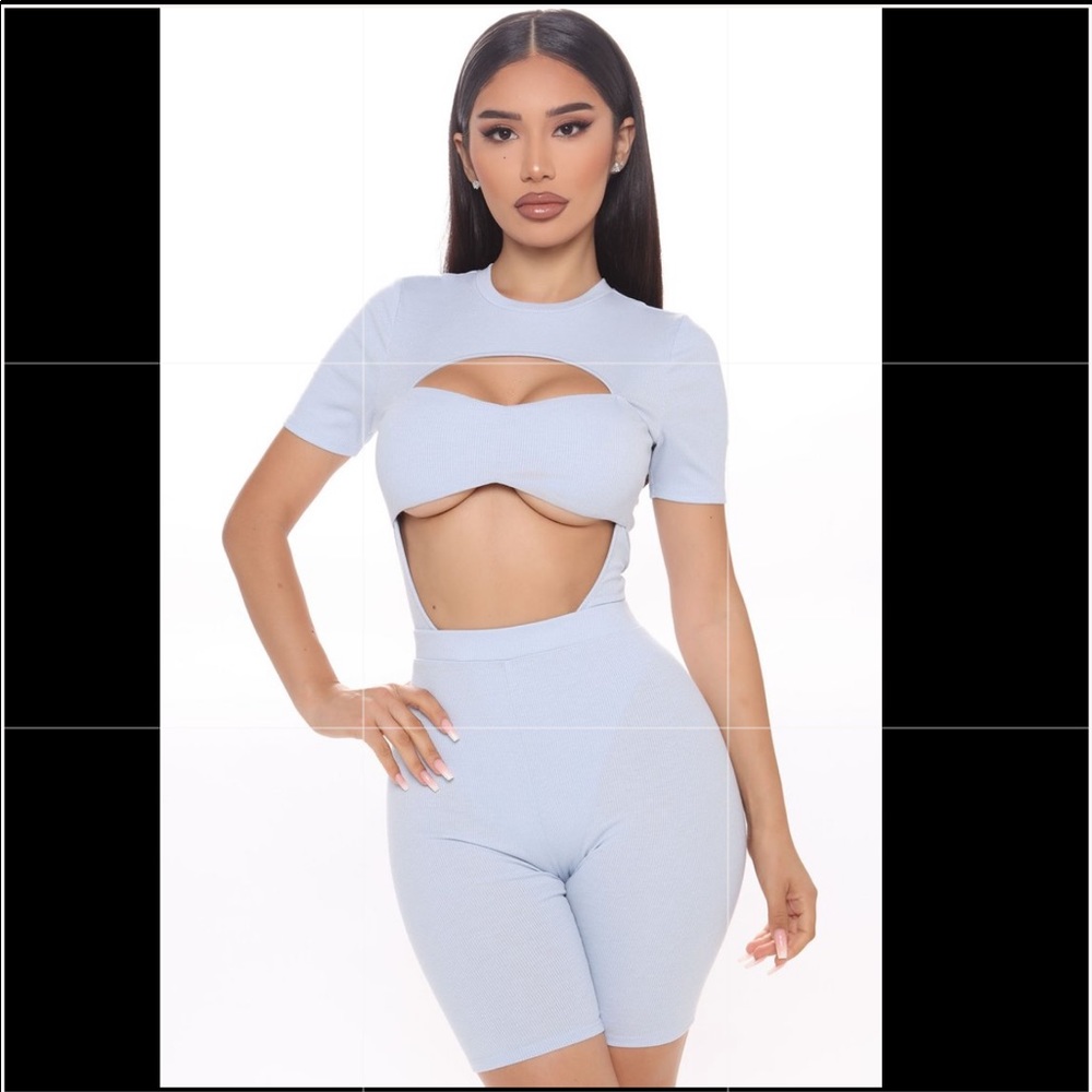 Ribbed Biker Short Set - Blue